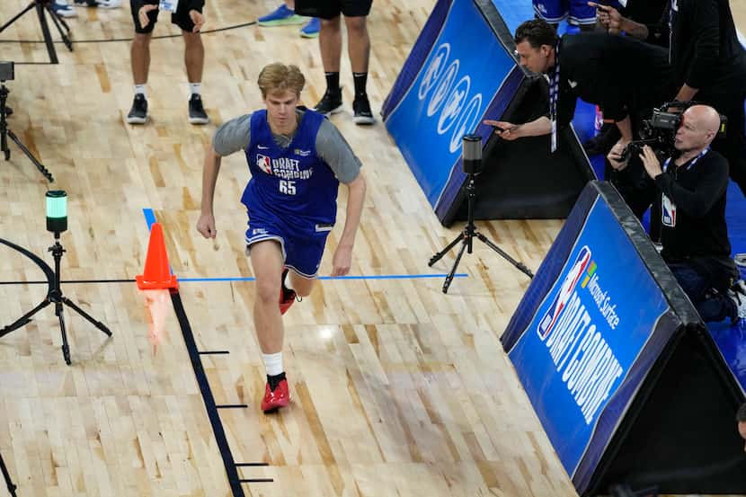 Gradey Dick participates during the 2023 NBA basketball Draft Combine in Chicago, Monday,...