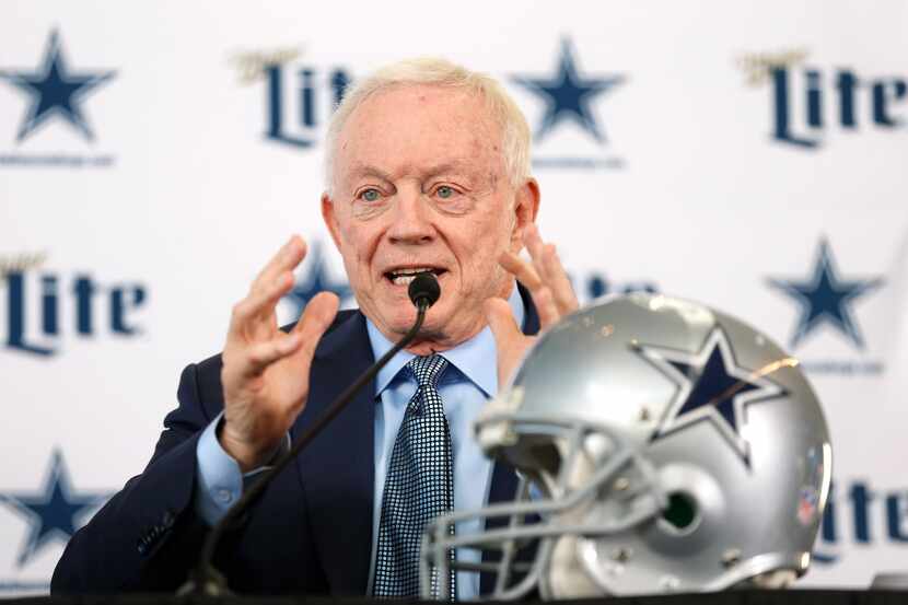 FILE - Cowboys owner and general manager Jerry Jones speaks during a press conference at The...