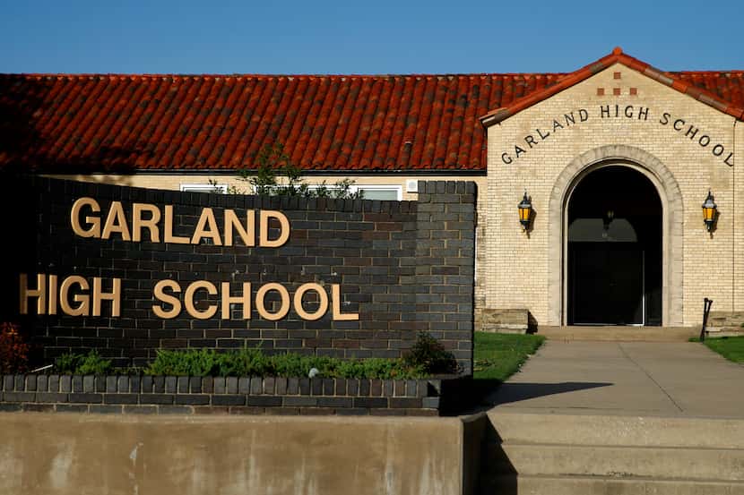 An exterior view of Garland High School in Garland, Texas, Friday, June 26, 2020.