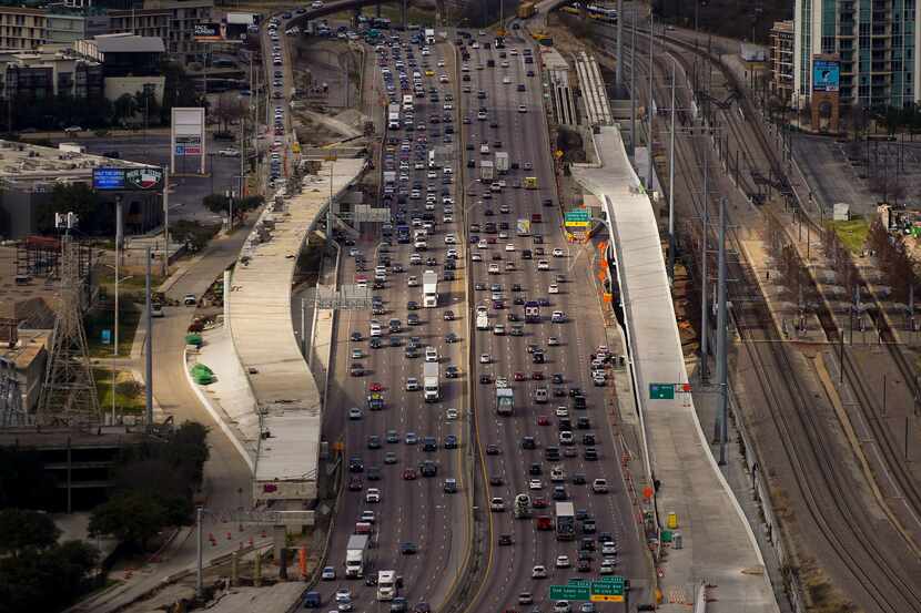 A view of Stemmons Freeway traffic looking north from Reunion Tower in December.