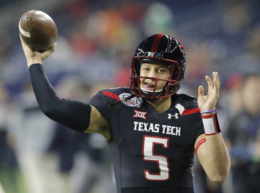 Dec 29, 2015; Houston, TX, USA; Texas Tech Red Raiders quarterback Patrick Mahomes (5) warms...