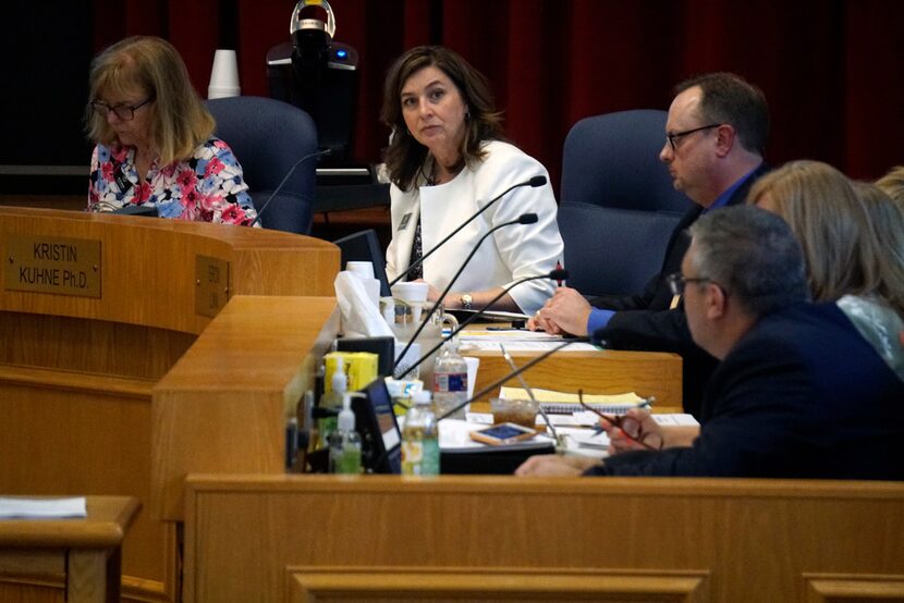 Richardson ISD's school board member Kristin Kuhne during a board meeting at the...