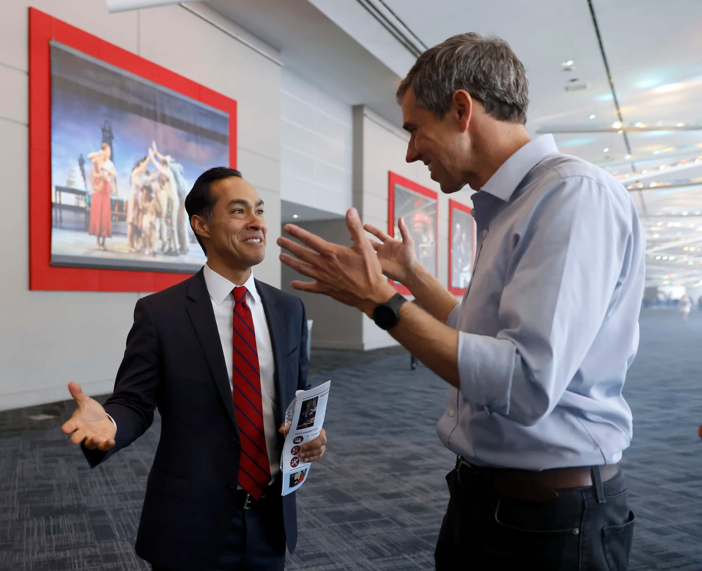 Democratic gubernatorial challenger  Beto O'Rourke (right) visits with former presidential...