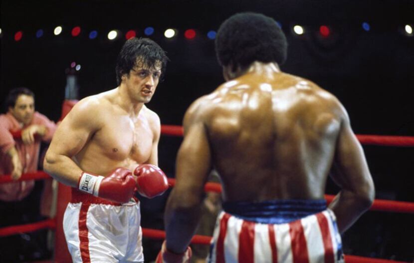 Sylvester Stallone as Rocky (left) and Carl Weathers as Apollo Creed (right)