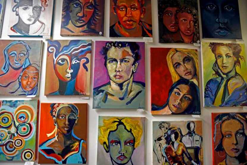 
Charles William's portraits of faces hang on the second floor of The Stewpot in Dallas.
