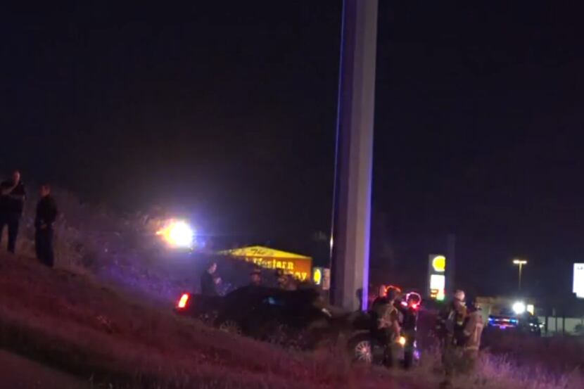 A car crashed into a light pole on the embankment of Interstate 635 early Saturday. It is...