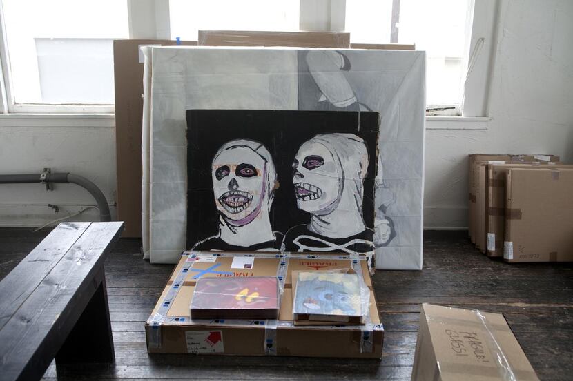 Santa Barbara Skeletons 1 ,  acrylic on cardboard, by actor James Franco, is among the work...
