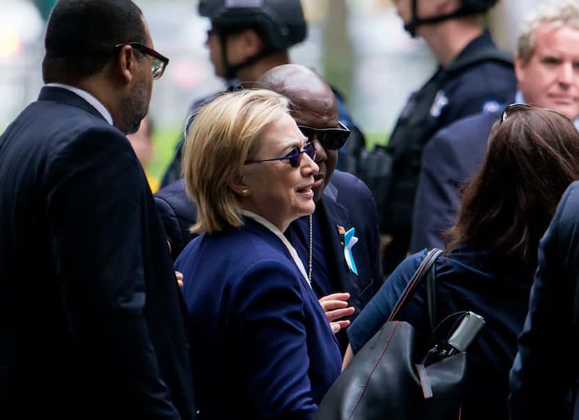 Hillary Clinton attended a ceremony to mark the 15th anniversary of the 9/11 attacks in...