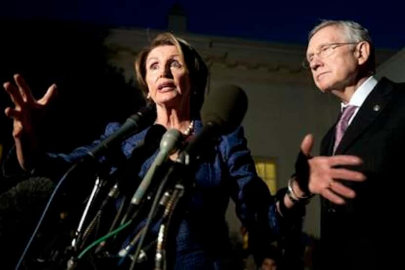 House Minority Leader Nancy Pelosi of California, with Senate Majority Leader Sen. Harry...