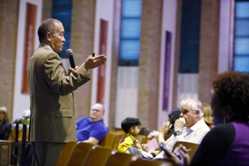 
Superintendent Mike Miles, who spoke about DISD’s future at Thomas Jefferson High School in...