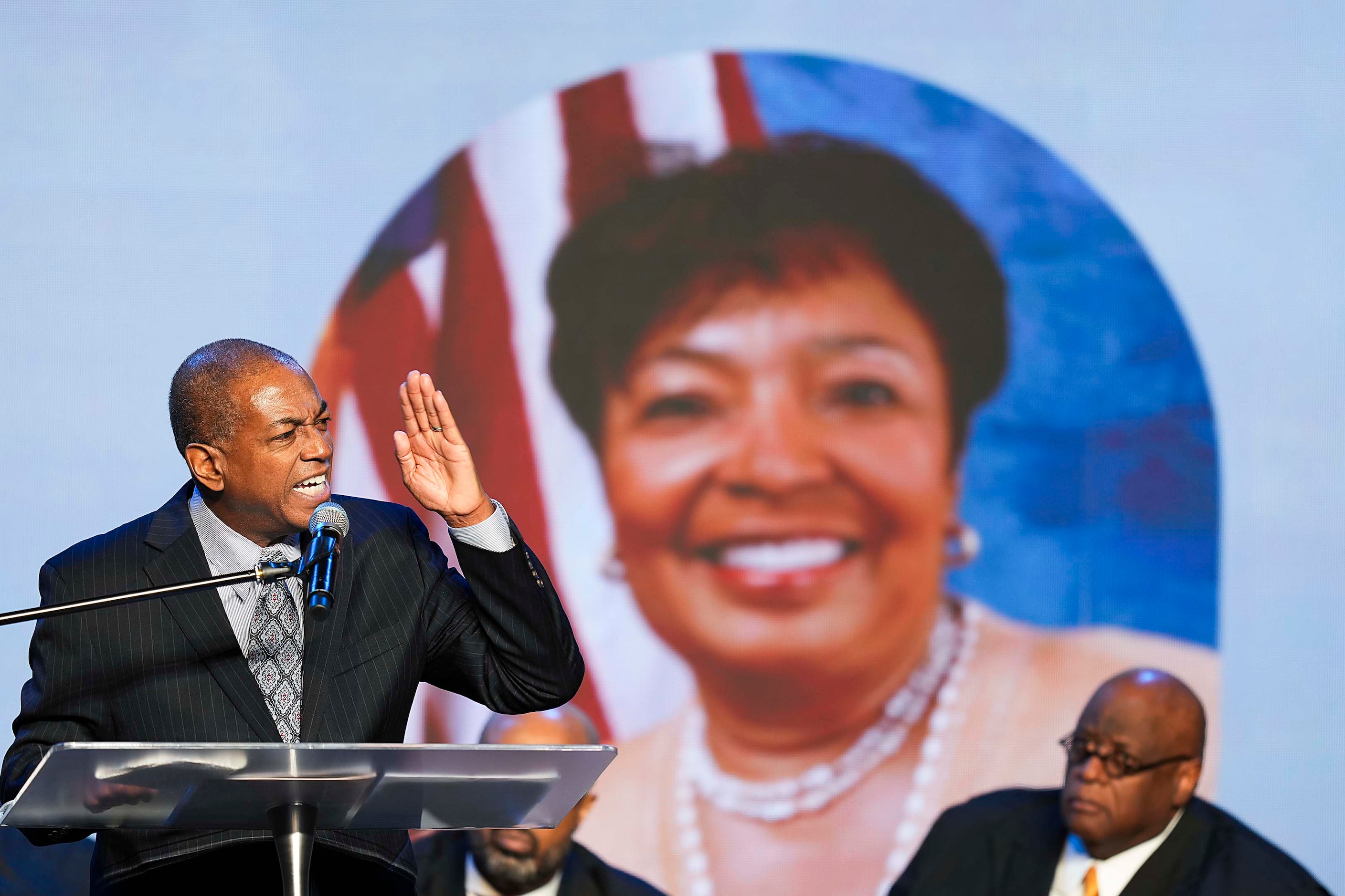 Reverend Michael Wayne Walker delivers the eulogy during funeral services for former U.S....