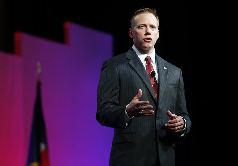 Texas Railroad Commissioner Ryan Sitton speaks to the crowd during the 2016 Texas Republican...