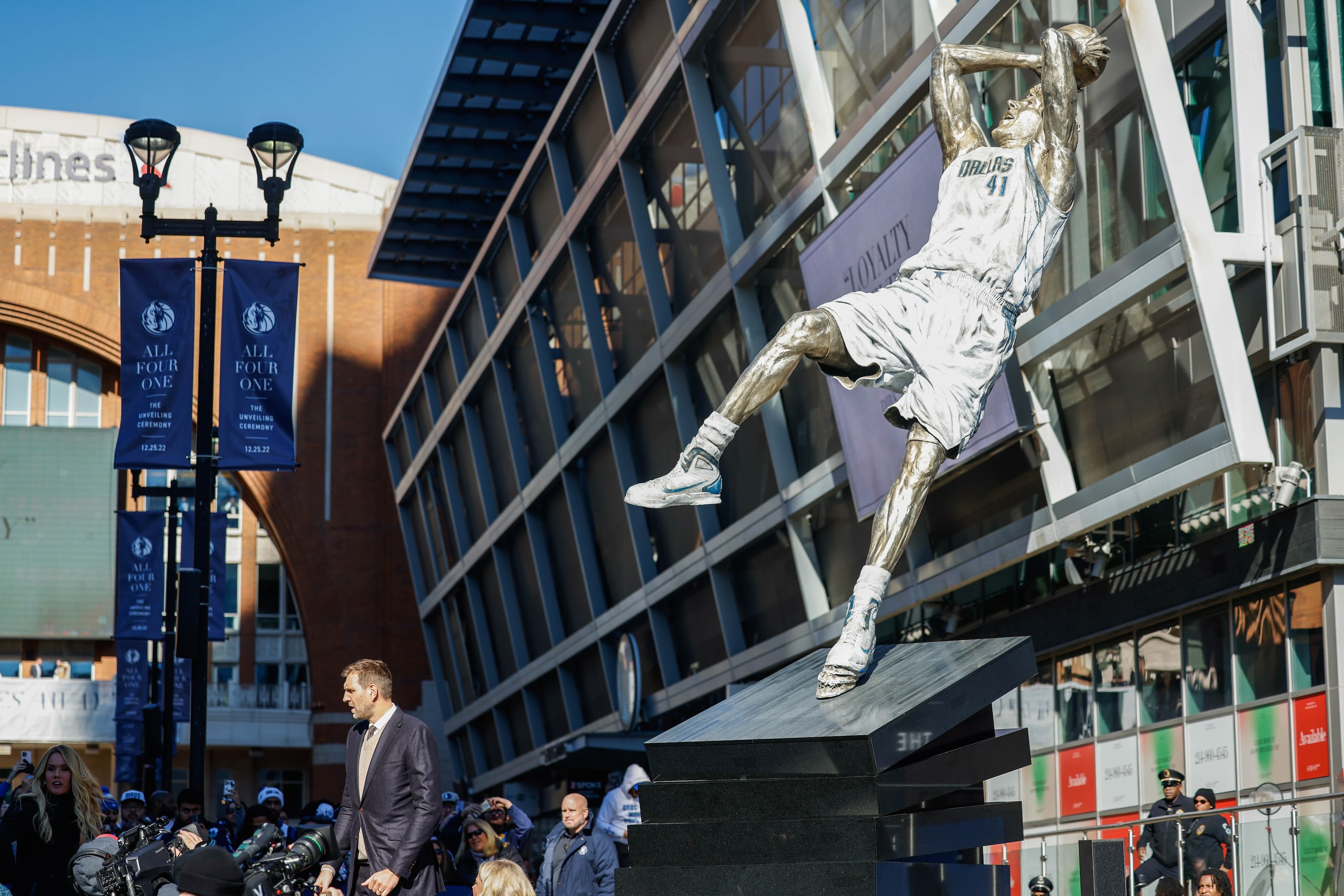 Dirk Nowitzki statue unveiled during a Christmas Day ceremony at American Airlines Center...