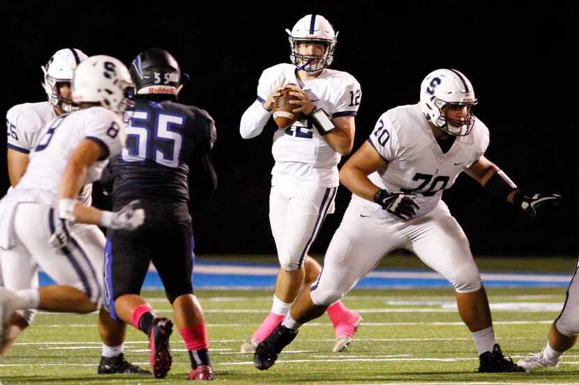 Fort Worth All Saints quarterback Shaun Taylor (12) leads all Dallas-area players, for all...