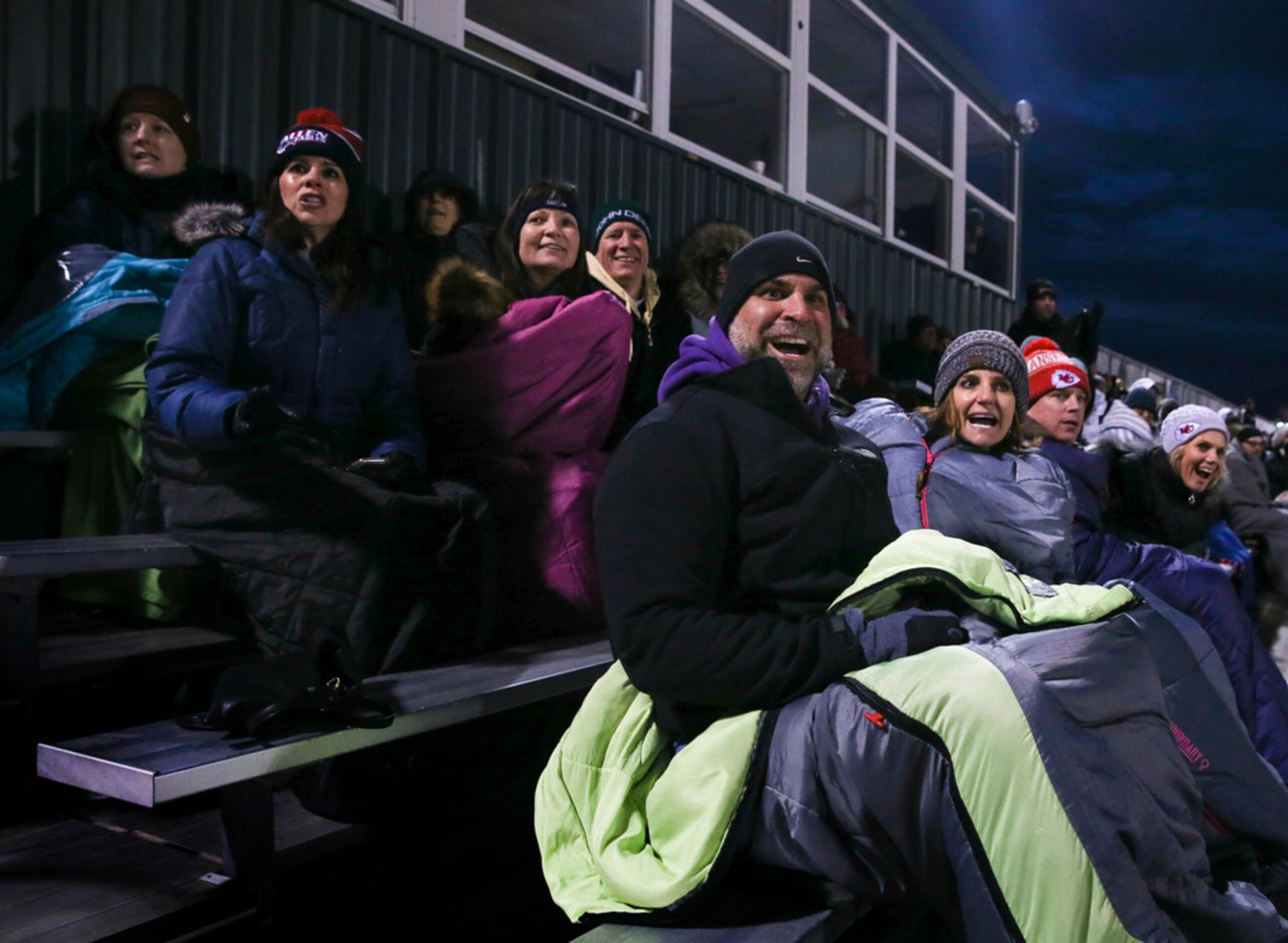 Fans watch action on the field during a matchup between Prosper and Allen on Friday, Feb. 8,...