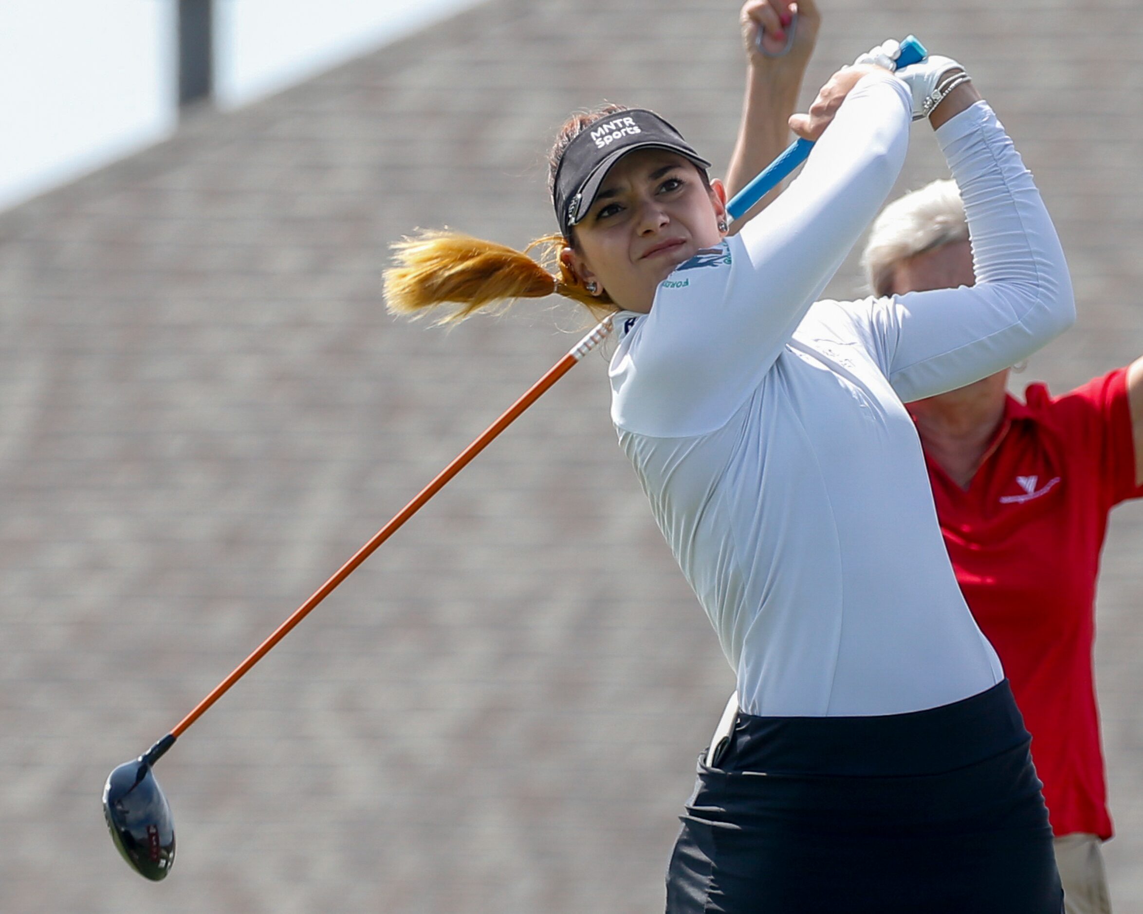 Professional golfer Ana Belac hits off the No. 2 tee box during the third round of the LPGA...