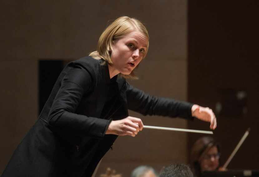 Ruth Reinhardt, shown with the Dallas Symphony Orchestra in October 2018, will conduct the...