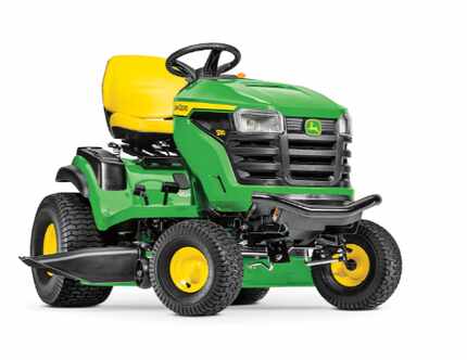 yellow and green John Deere lawn tractor