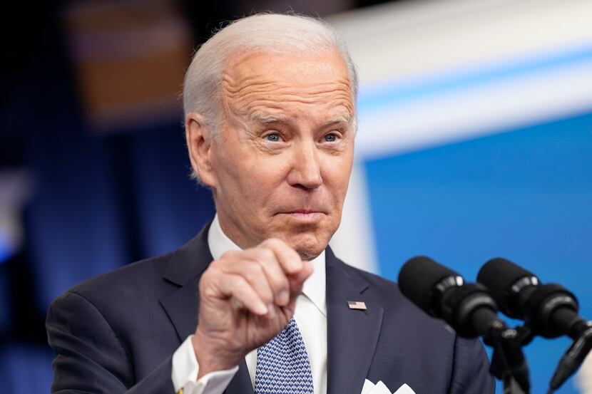 President Joe Biden responds a reporters question after speaking about the economy in the...