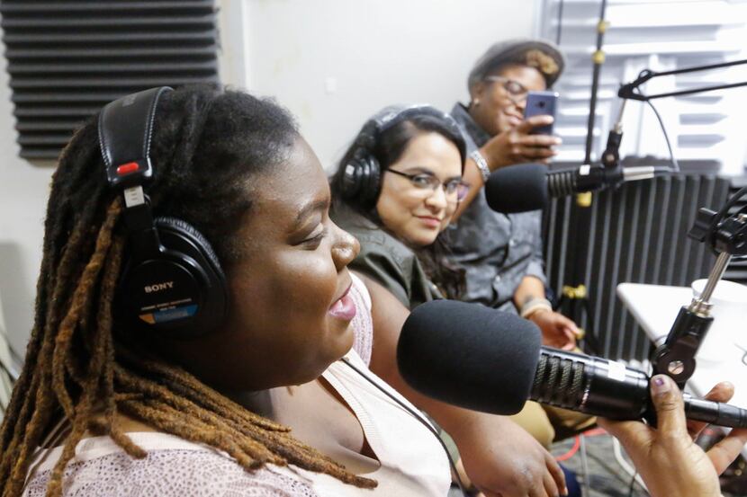 From left, Keisha Blocker with Don't Do BS Radio, Cynthia Garcia with Chingonas y Cabronas,...