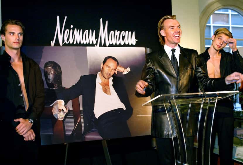 In 2004, Neiman Marcus executive Ken Downing (at the podium) reveals that designer Tom Ford...