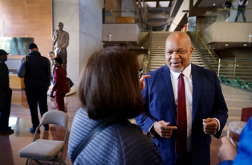 Fort Worth Assistant City Manager William Johnson visits with residents and community...