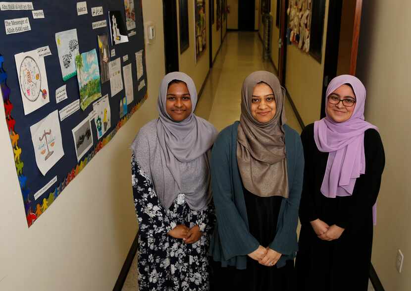 Student Sadia Sarwer (from left), principal Fawzia Belal and outgoing valedictorian Iman...