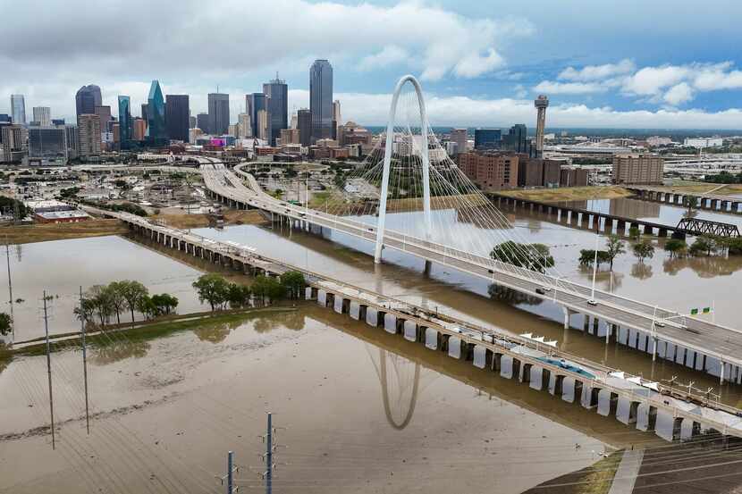 Trinity River in Dallas hit 38.64 feet early Tuesday morning. The river is shown here in an...
