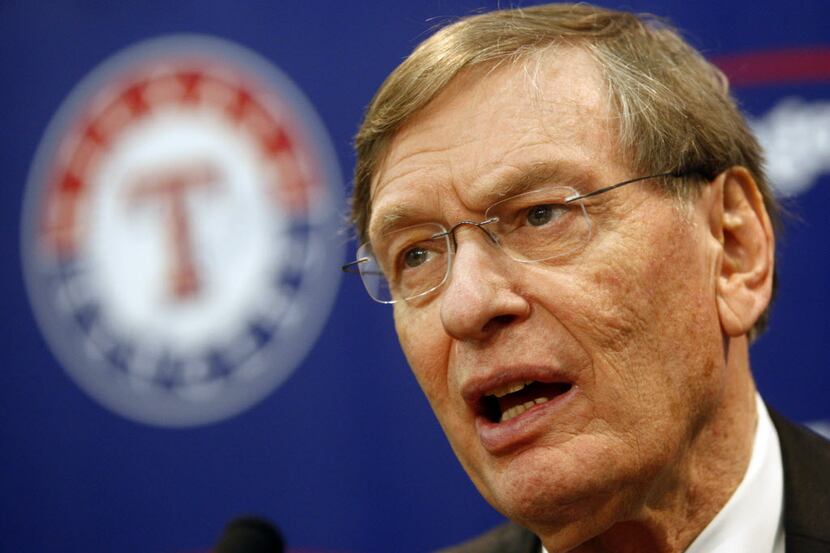 MLB baseball baseball commissioner Bud Selig talks to the media about the new Texas Rangers...