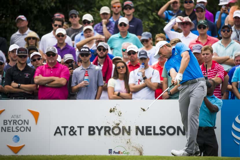 Jordan Spieth plays his tee shot on the fifth hole during the second round of the AT&T Byron...