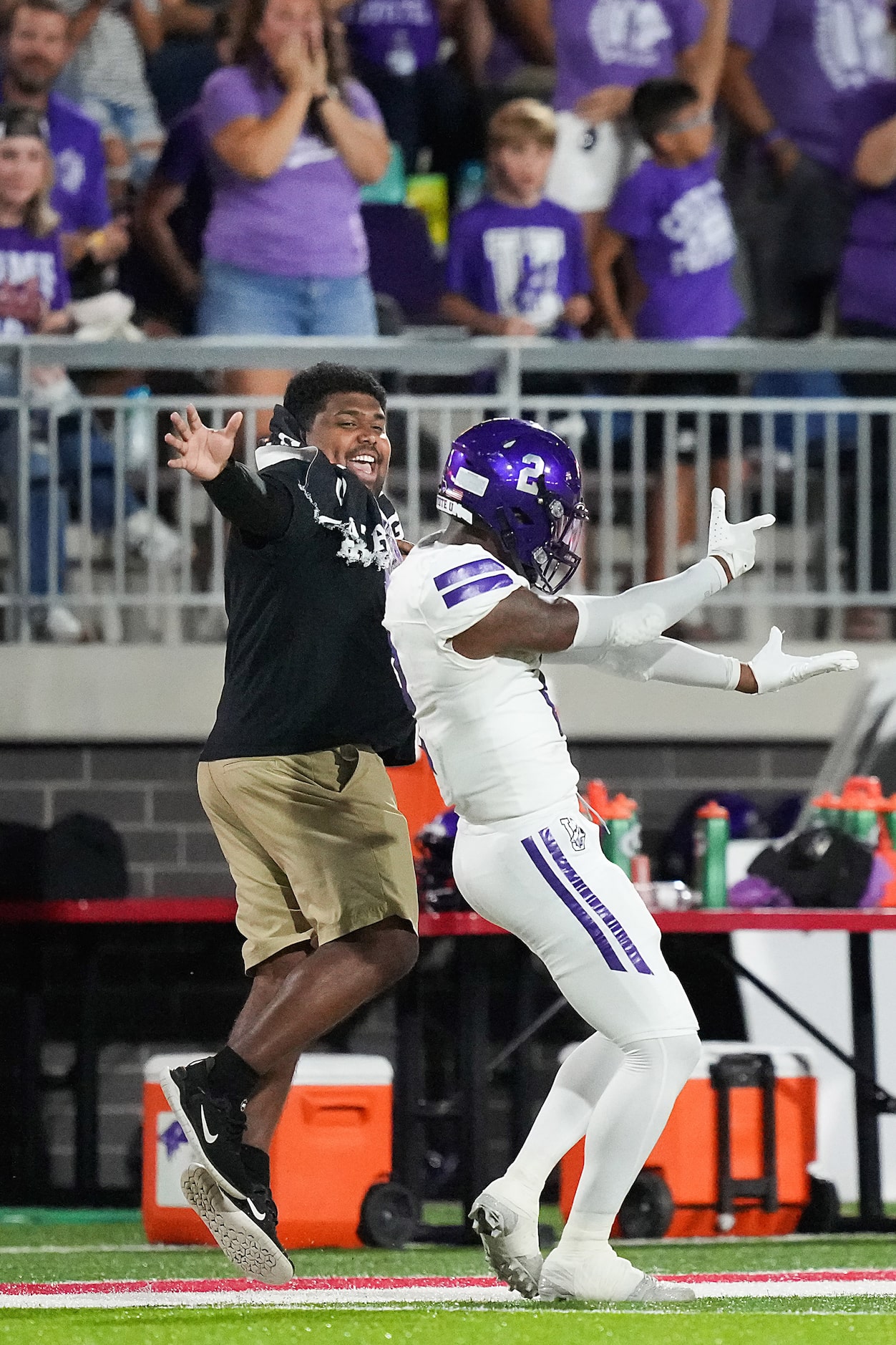 Anna defensive back Zadian Gentry (2) celebrates after intercepting a pass during the first...