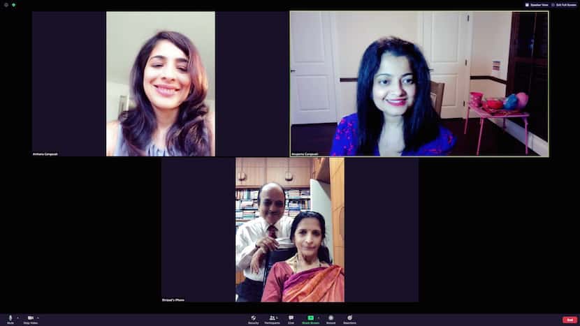 Sisters Archana Gangavati (top left) and Dr. Anupama Gangavati (top right) keep tabs on...