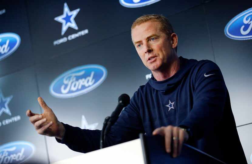 Dallas Cowboys head coach Jason Garrett delivers his season-ending press conference at The...