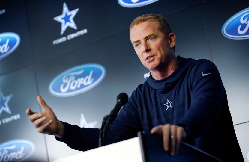 Dallas Cowboys head coach Jason Garrett delivers his season-ending press conference at The...