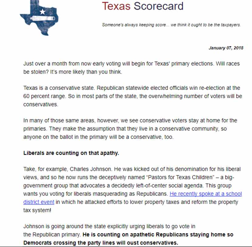 In a Jan. 7 email blast, Empower Texans president and chief executive Michael Quinn Sullivan...