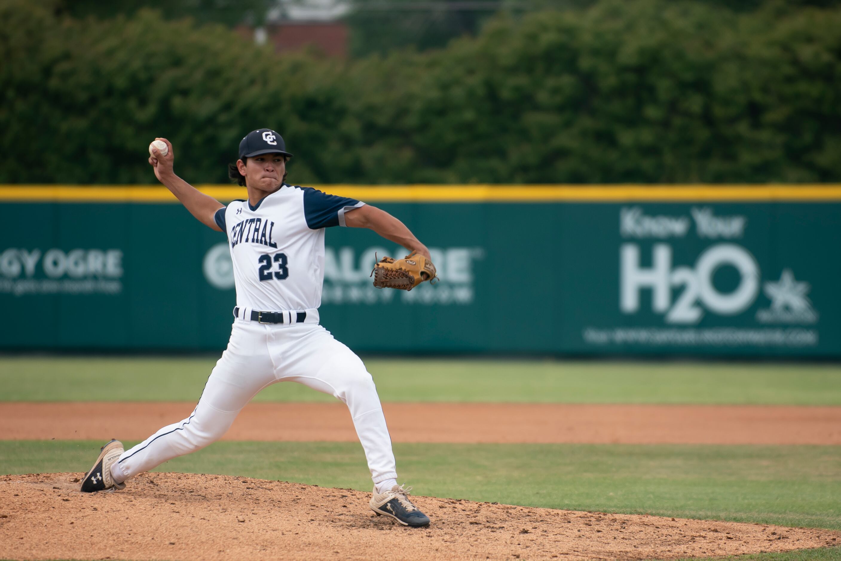 Central Catholic sophomore Christian Molinar (23) delivers a pitch during the TAPPS Division...