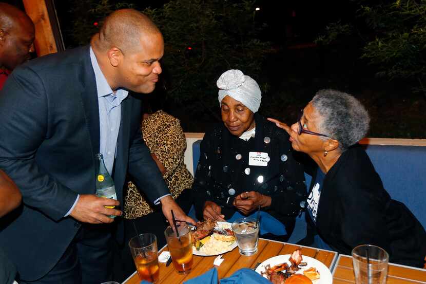 Dallas mayoral candidate and current state Rep. Eric Johnson visited with his mother, Alice...