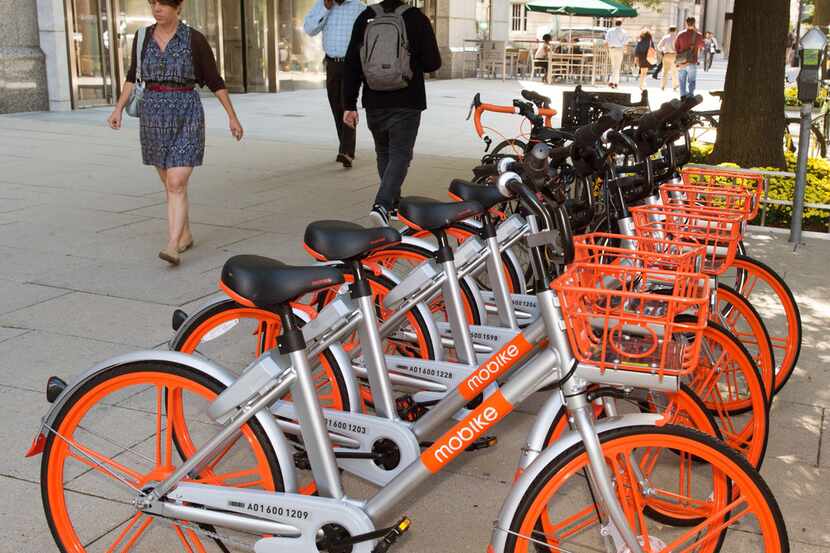 Mobikes are seen on the streets of Washington, D.C. The Chinese bike-sharing giant Mobike on...