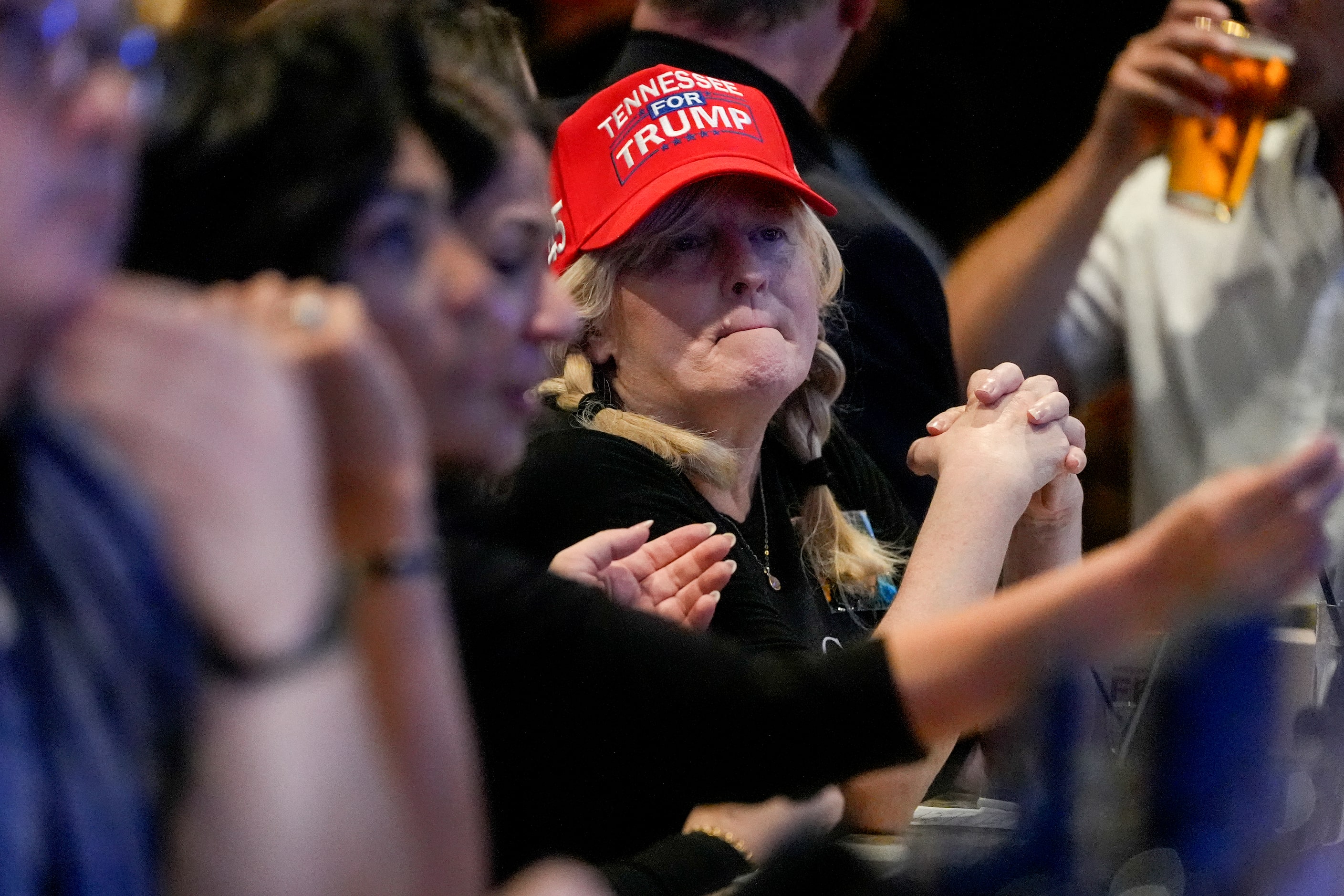 Grace Colucci, of Brentwood, listens during the presidential debate between Vice President...