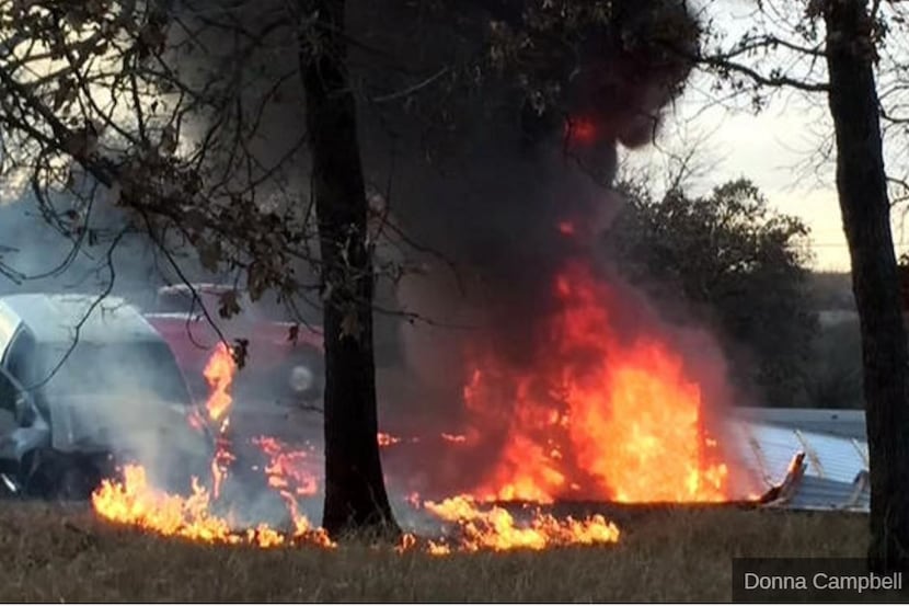  A pickup burst into flames after the crash in Azle on Monday evening.
