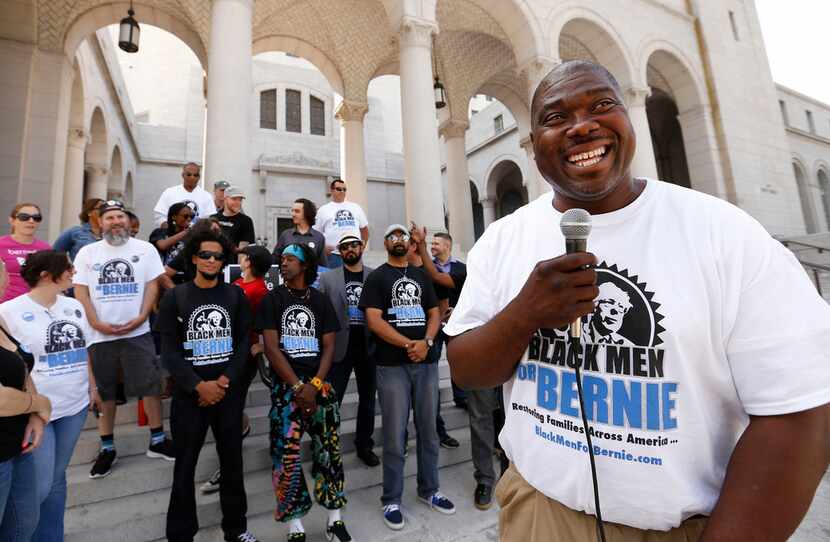In this 2016 file photo, Bruce Carter,  founder of Black Men for Bernie, talks to supporters...