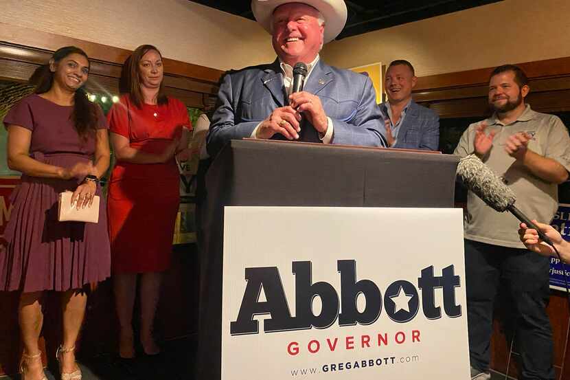 Texas Agriculture Commissioner Sid Miller celebrates leading his Democratic challenger,...