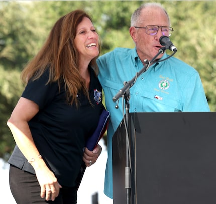 Karen Solomon, president of First HELP, beamed as state Sen. Bob Hall announced a...