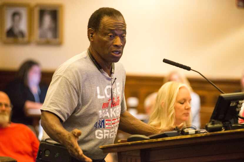 Willie Hudspeth speaks to Denton County commissioners in 2017. He's been doing that for...
