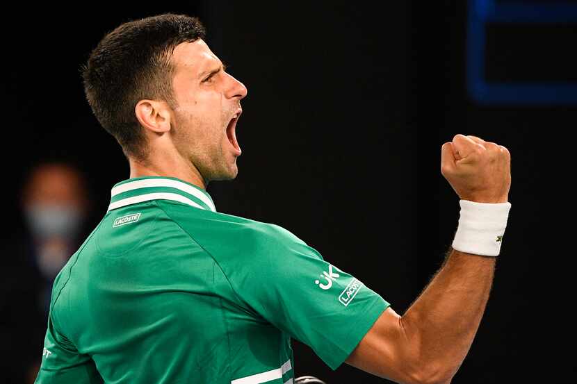 Serbia's Novak Djokovic rcelebrates during his third round match against United States'...