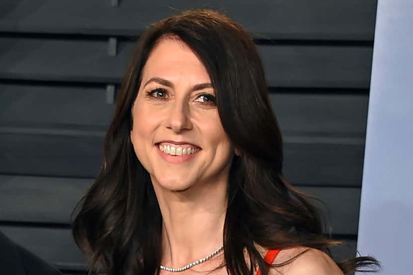 In this 2018 file photo, then-MacKenzie Bezos arrived at the Vanity Fair Oscar Party in...