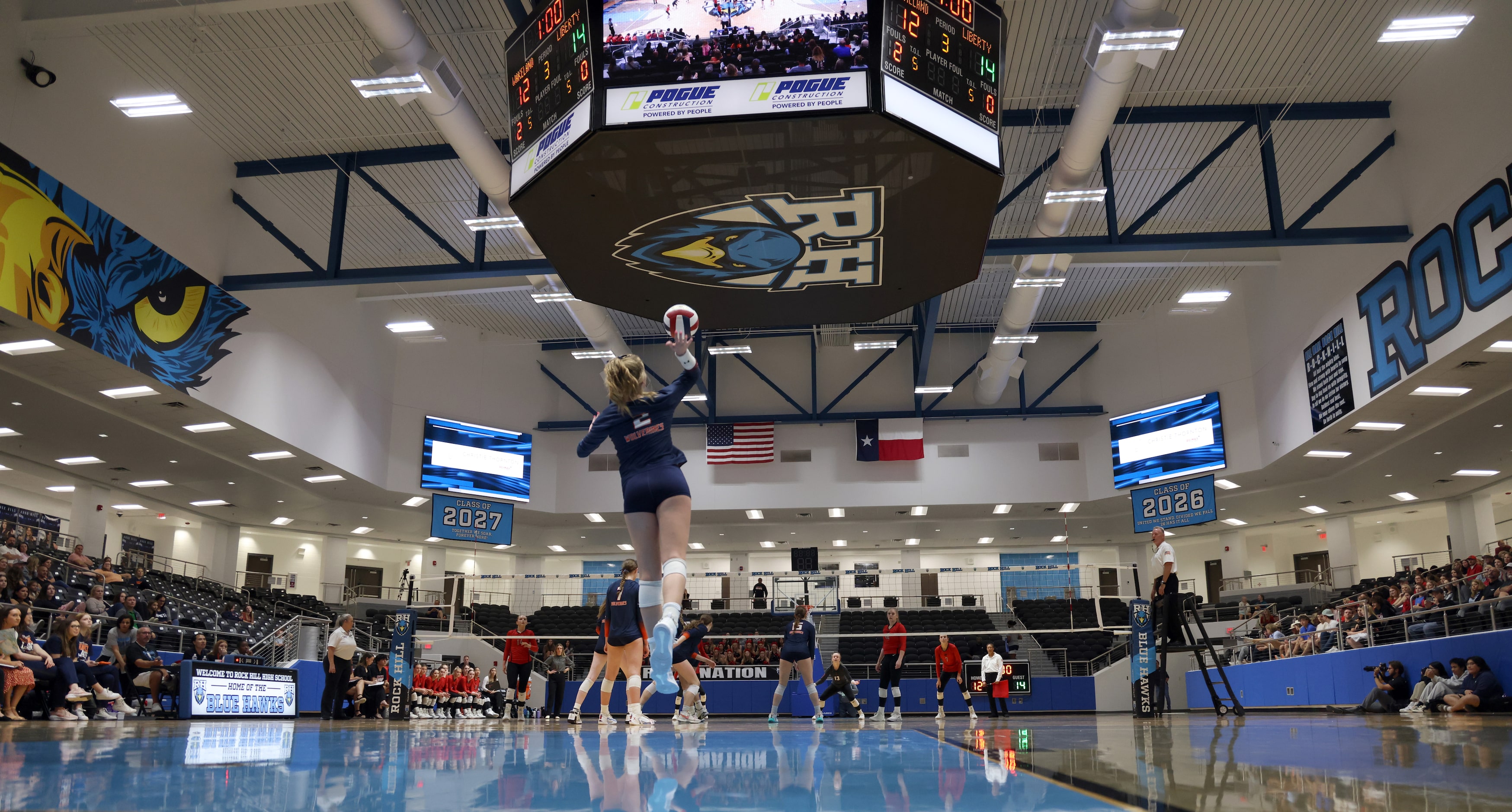 Frisco Wakeland's Rachel Rasband (2) serves during the 3rd set of their match against Frisco...