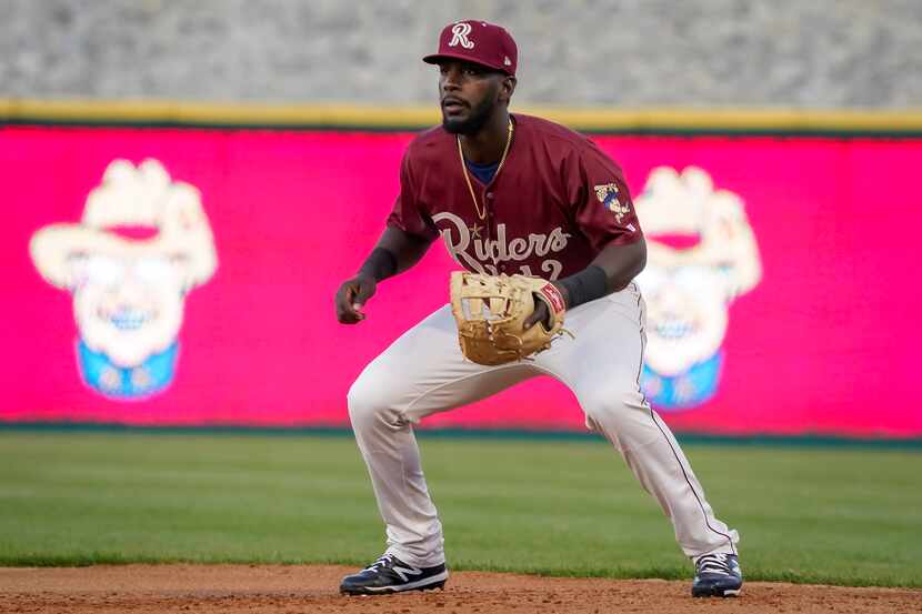 Frisco RoughRiders infielder Sherten Apostel works at first base during the season opener...