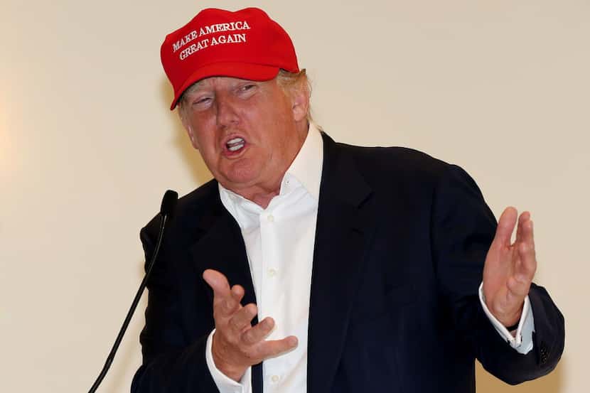 Presidential contender Donald Trump speaks to the media during a press conference on the 1st...