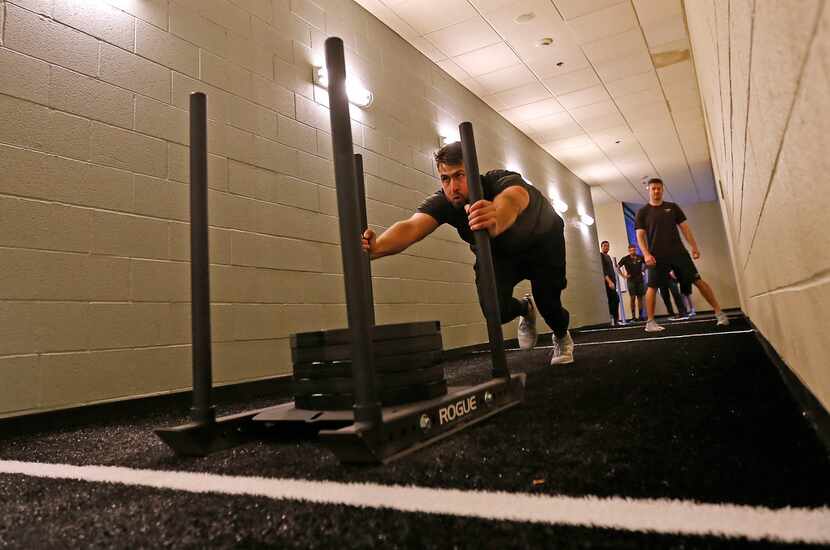 Texas Rangers first baseman Joey Gallo works out at Boras Sports Training Institute during...